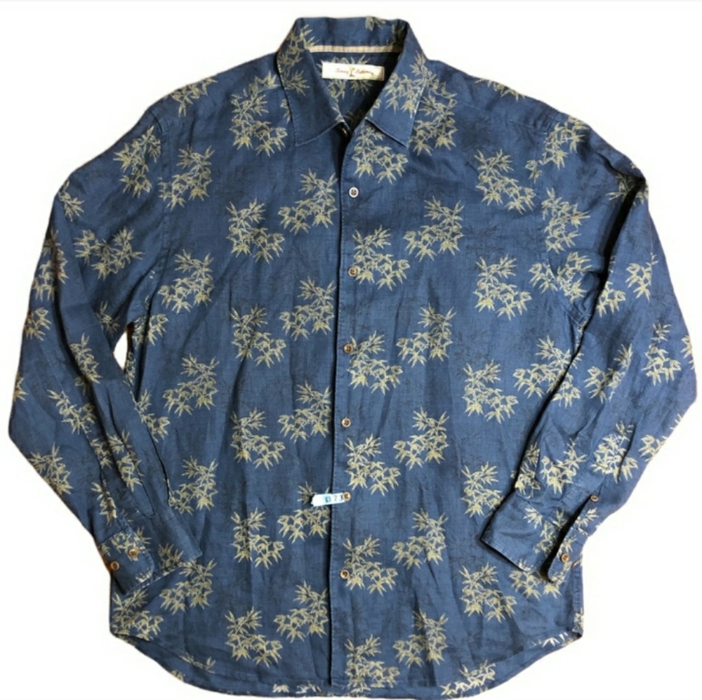 TOMMY BAHAMA Bamboo Print Linen Camp Shirt Size Medium.EUC!